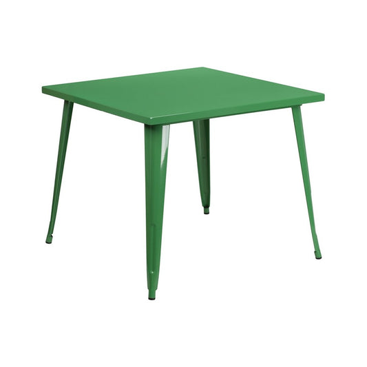 Commercial Grade 35.5" Square Green Metal Indoor-Outdoor Table