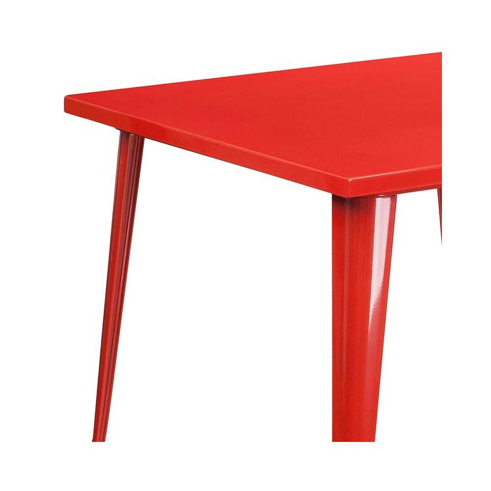 Commercial Grade 35.5" Square Red Metal Indoor-Outdoor Table