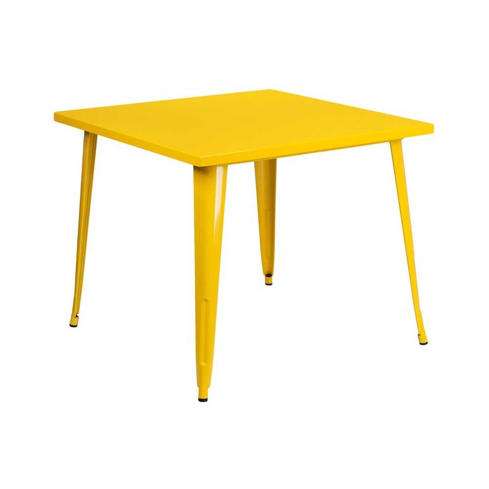 Commercial Grade 35.5" Square Yellow Metal Indoor-Outdoor Table