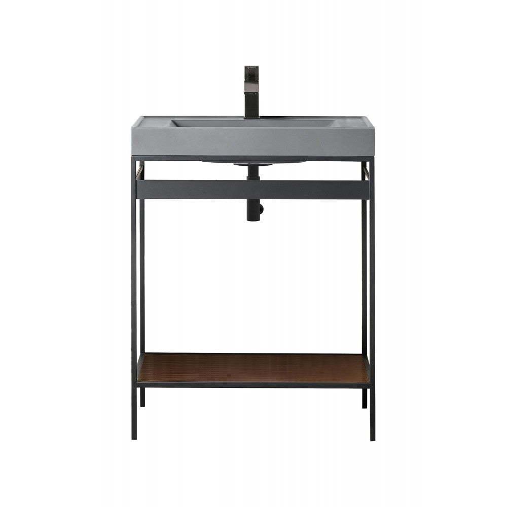 Como 27.6" Sink Console Black Mid Century Walnut w/Modern Gray Composite Top
