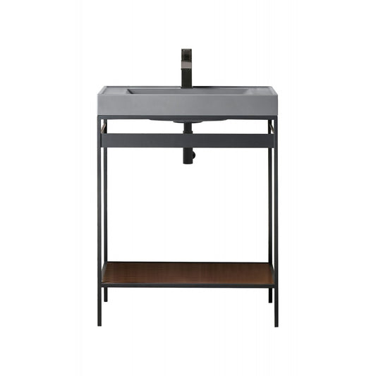 Como 27.6" Sink Console Black Mid Century Walnut w/Modern Gray Composite Top