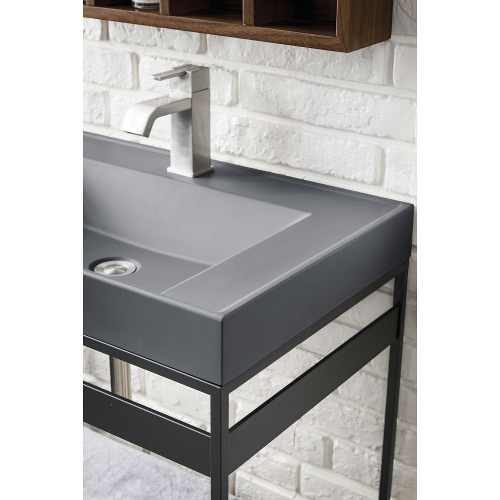 Como 27.6" Sink Console Black Mid Century Walnut w/Modern Gray Composite Top