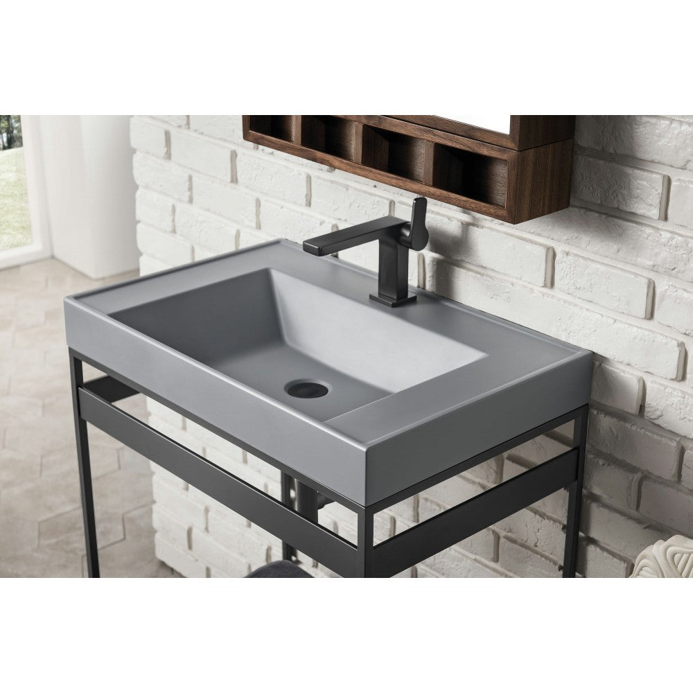 Como 27.6" Sink Console Black Mid Century Walnut w/Modern Gray Composite Top