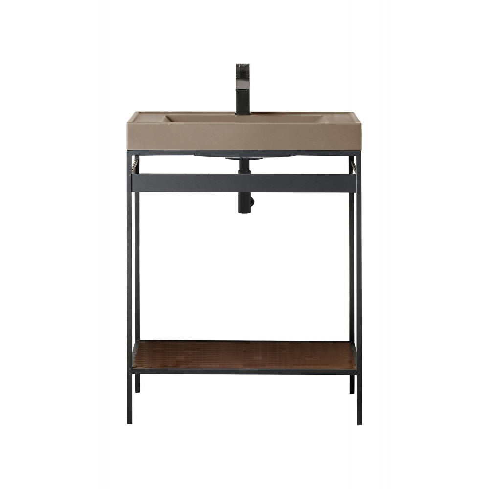 Como 27.6" Sink Console Black Mid Century Walnut w/Stone Gray Composite Top