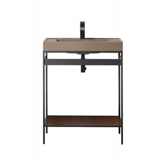 Como 27.6" Sink Console Black Mid Century Walnut w/Stone Gray Composite Top