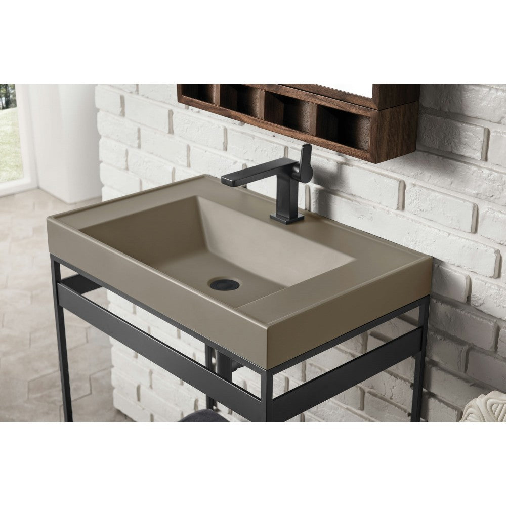 Como 27.6" Sink Console Black Mid Century Walnut w/Stone Gray Composite Top