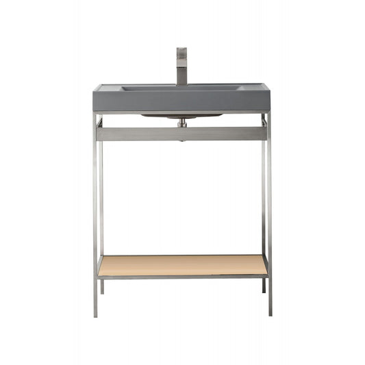 Como 27.6" Sink Console, Brushed Nickel, Natural Ash w/Modern Gray Composite Top