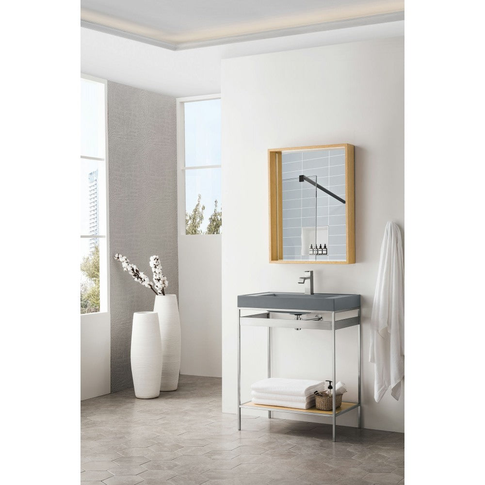 Como 27.6" Sink Console, Brushed Nickel, Natural Ash w/Modern Gray Composite Top
