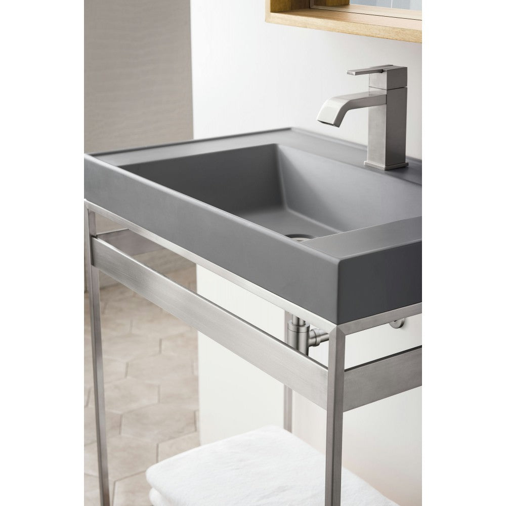 Como 27.6" Sink Console, Brushed Nickel, Natural Ash w/Modern Gray Composite Top