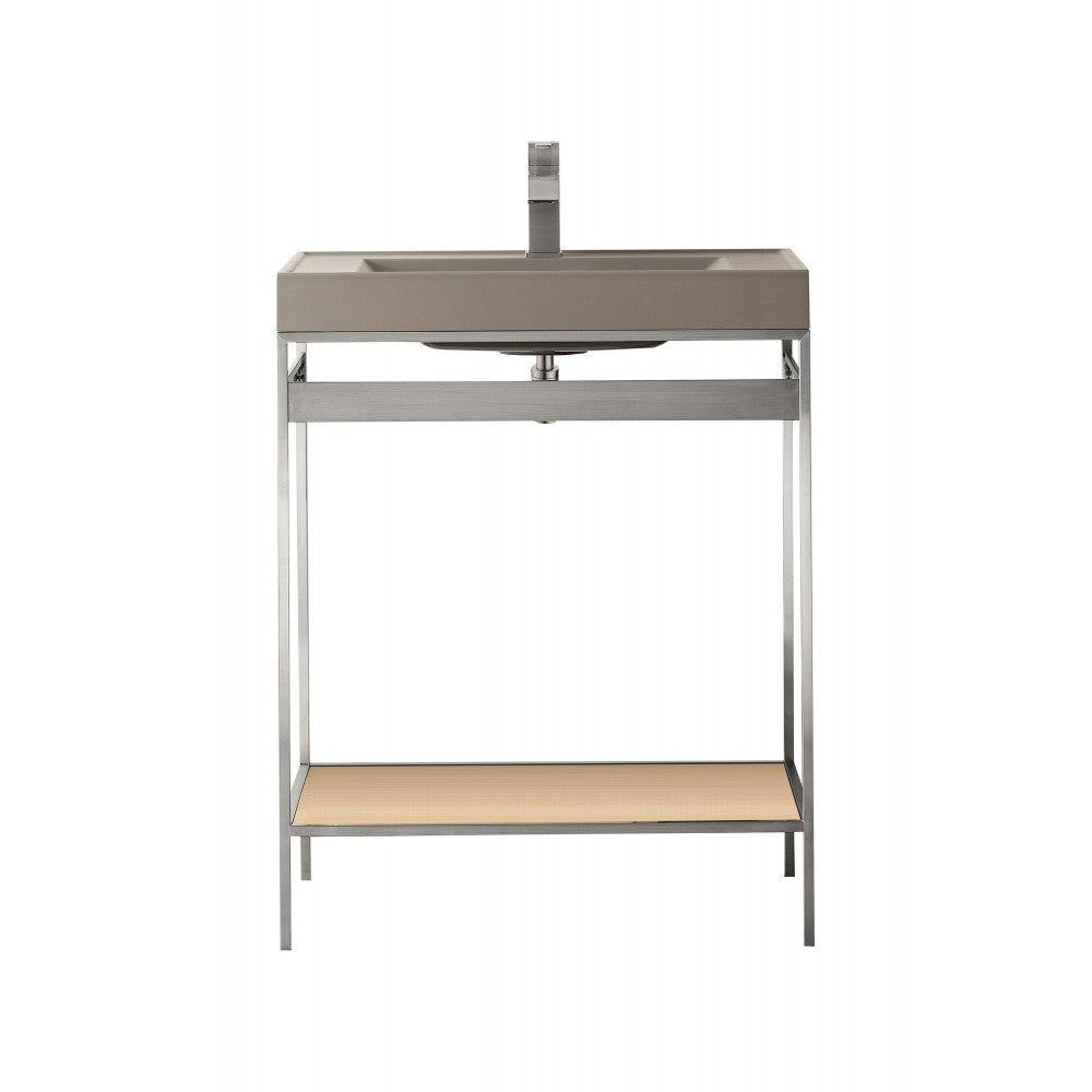 Como 27.6" Sink Console, Brushed Nickel, Natural Ash w/Stone Gray Composite Top