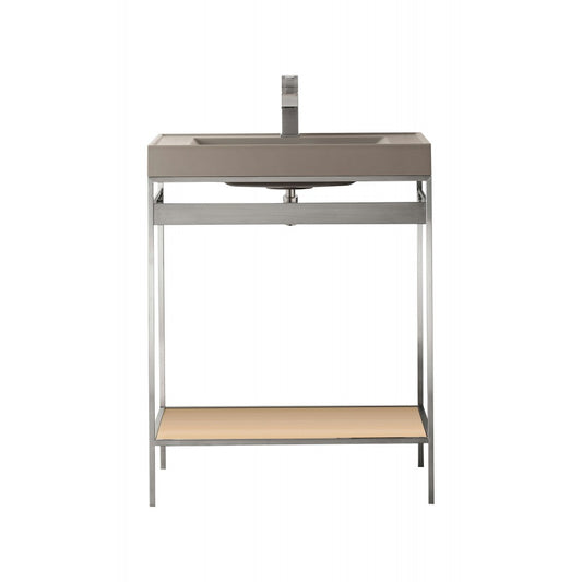 Como 27.6" Sink Console, Brushed Nickel, Natural Ash w/Stone Gray Composite Top