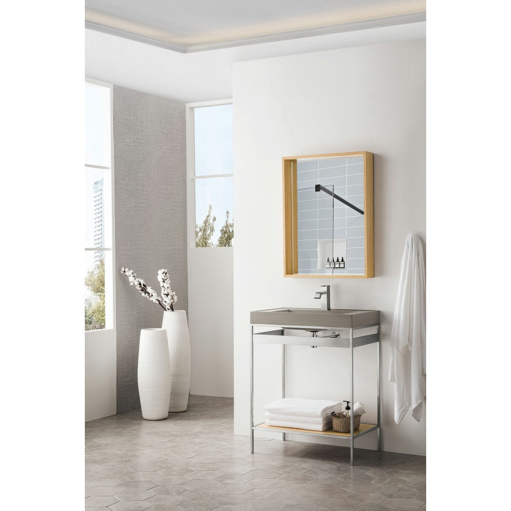 Como 27.6" Sink Console, Brushed Nickel, Natural Ash w/Stone Gray Composite Top