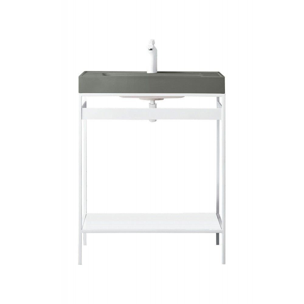 Como 27.6" Sink Console, Glossy White, Glossy White w/Modern Gray Composite Top