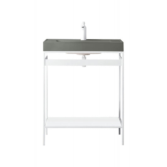 Como 27.6" Sink Console, Glossy White, Glossy White w/Modern Gray Composite Top