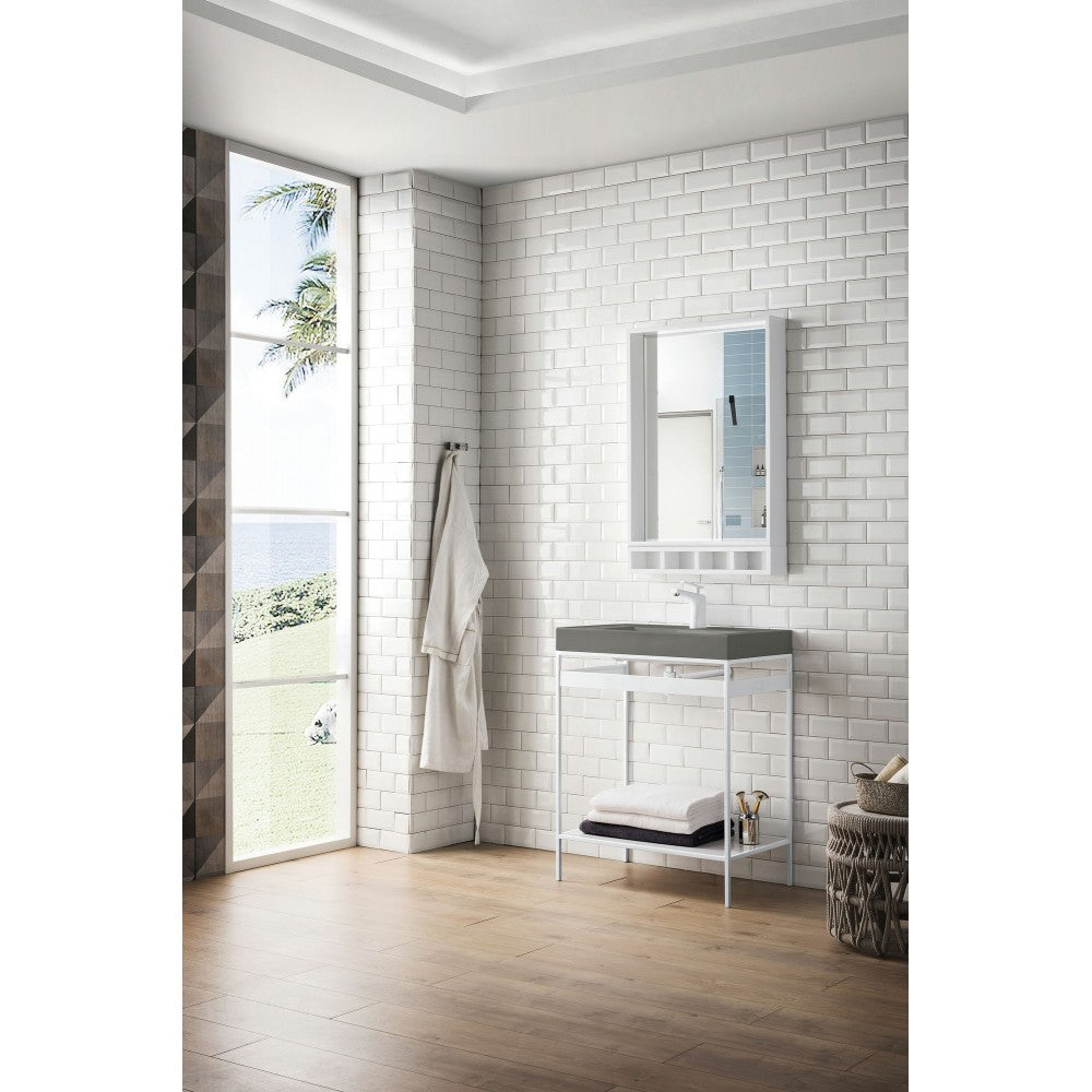 Como 27.6" Sink Console, Glossy White, Glossy White w/Modern Gray Composite Top