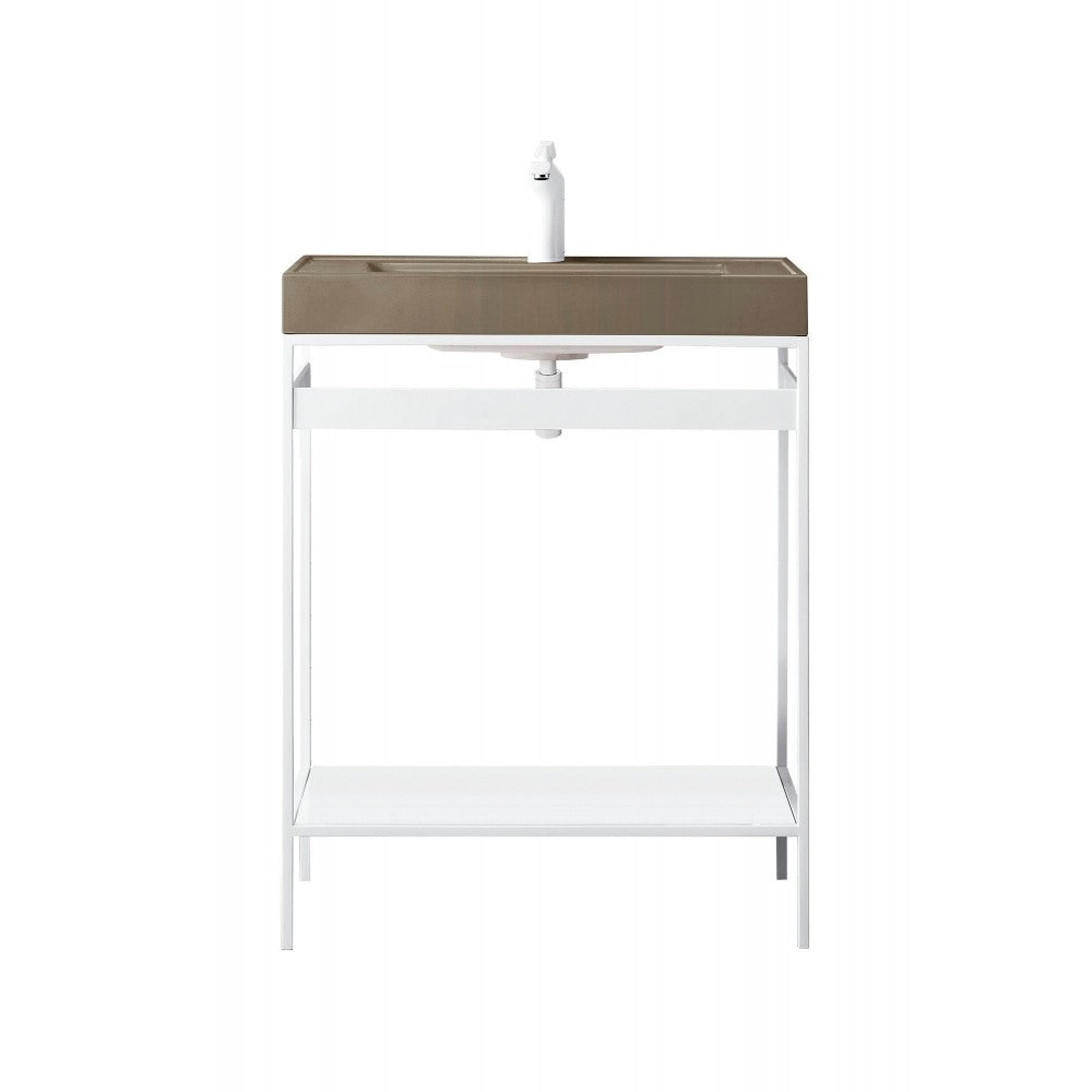 Como 27.6" Sink Console, Glossy White, Glossy White w/Stone Gray Composite Top