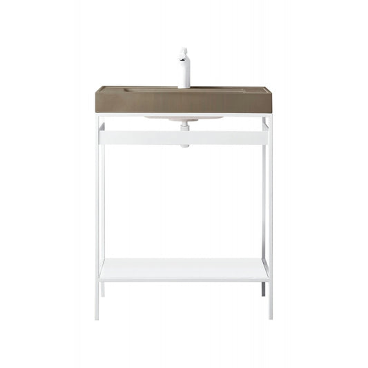 Como 27.6" Sink Console, Glossy White, Glossy White w/Stone Gray Composite Top