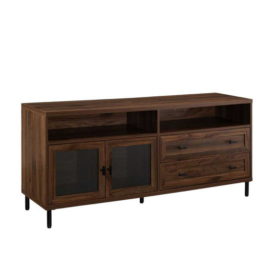 Contemporary 2-Drawer Glass Door TV Console for TVs up to 60" - Dark Walnut