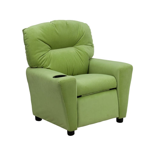 Contemporary Avocado Microfiber Kids Recliner with Cup Holder