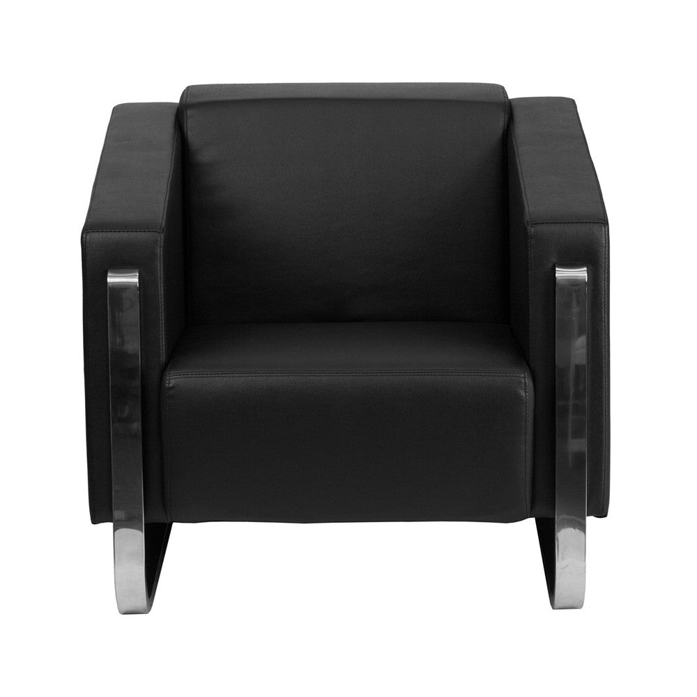 Contemporary Black LeatherSoft Chair with Stainless Steel Frame