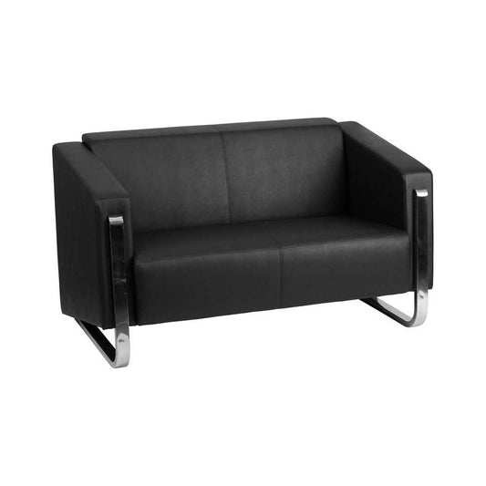 Contemporary Black LeatherSoft Loveseat with Stainless Steel Frame