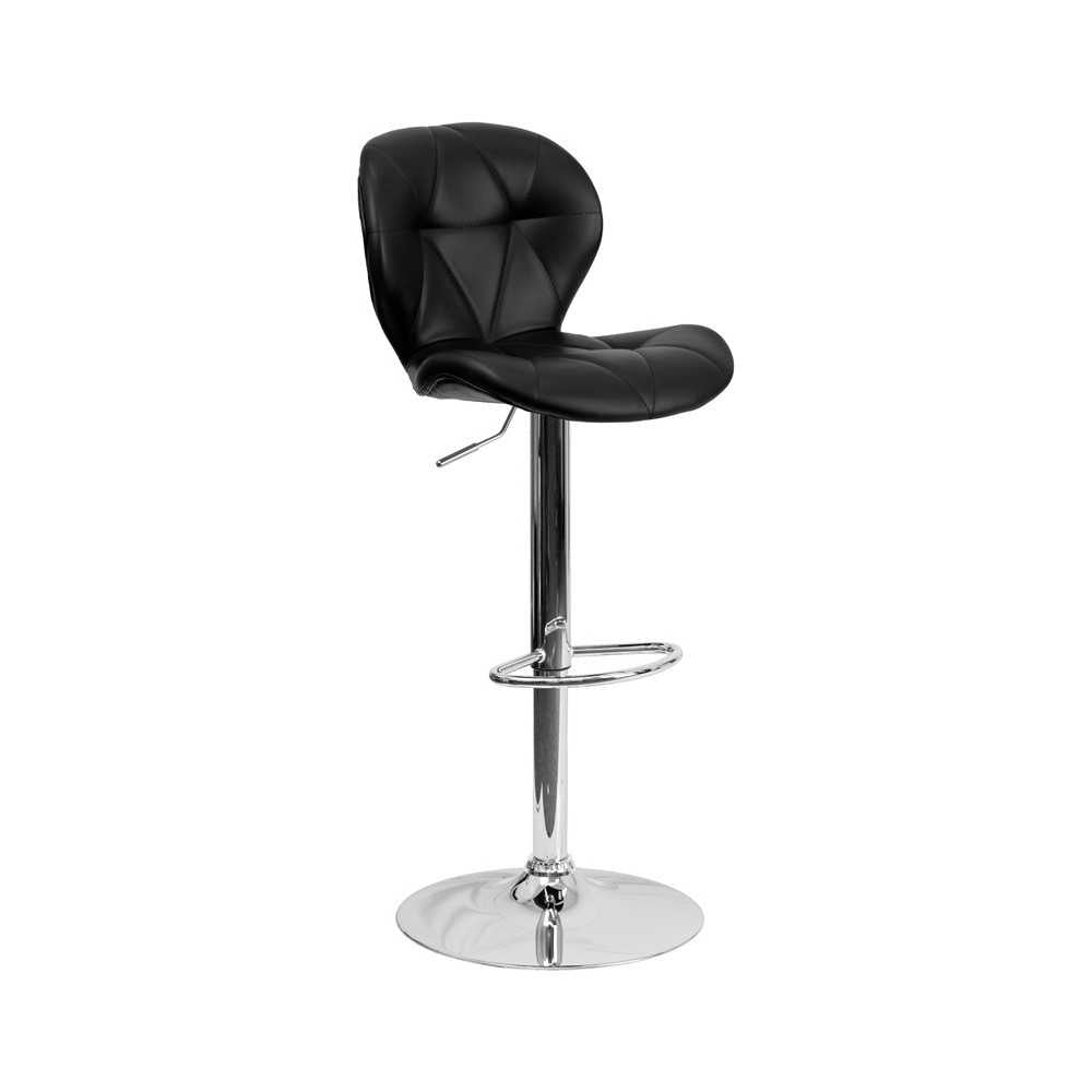 Contemporary Black Vinyl Adjustable Height Barstool with Diamond Stitched Back and Chrome Base