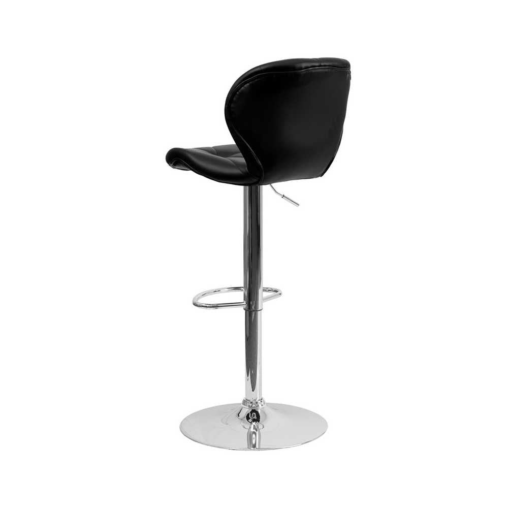 Contemporary Black Vinyl Adjustable Height Barstool with Diamond Stitched Back and Chrome Base