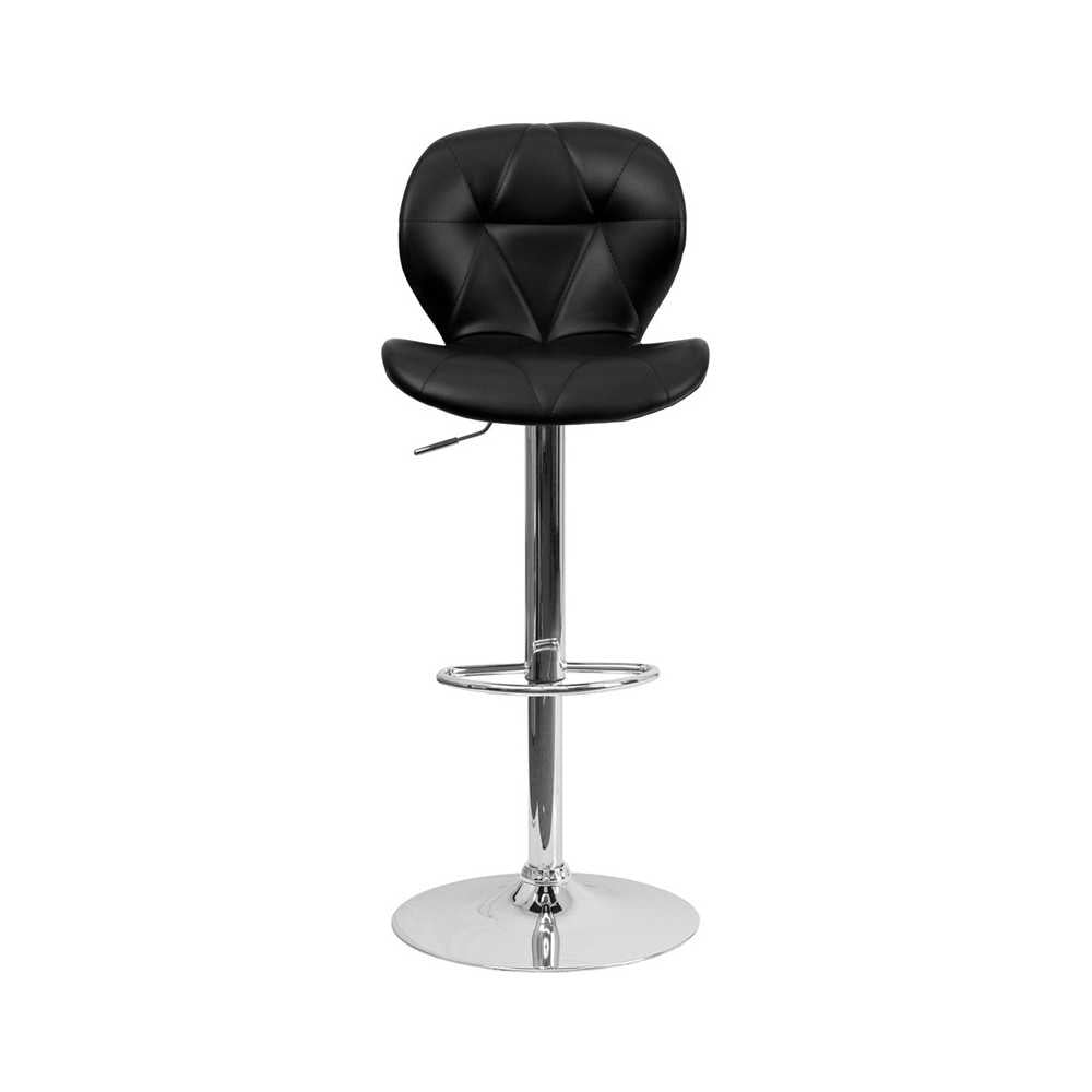 Contemporary Black Vinyl Adjustable Height Barstool with Diamond Stitched Back and Chrome Base