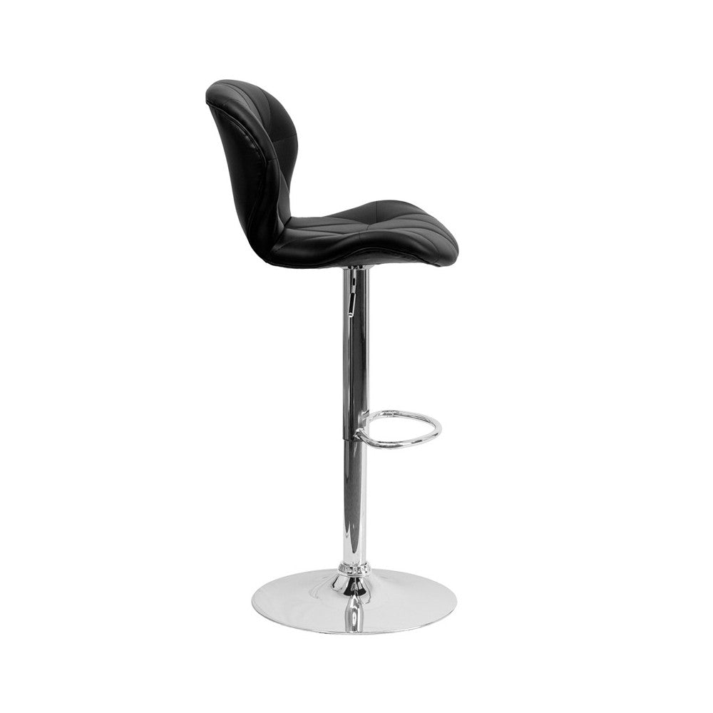 Contemporary Black Vinyl Adjustable Height Barstool with Diamond Stitched Back and Chrome Base