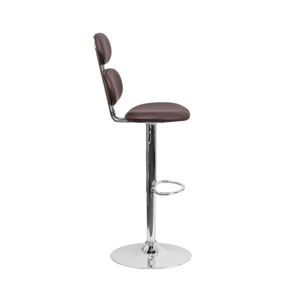 Contemporary Brown Vinyl Adjustable Height Barstool with Ellipse Back and Chrome Base