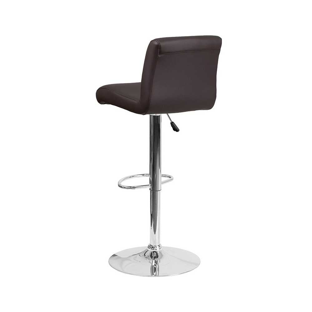 Contemporary Brown Vinyl Adjustable Height Barstool with Rolled Seat and Chrome Base