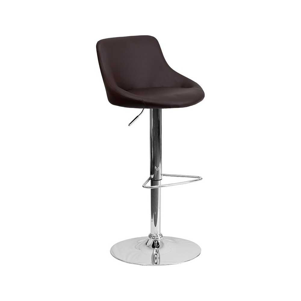 Contemporary Brown Vinyl Bucket Seat Adjustable Height Barstool with Chrome Base