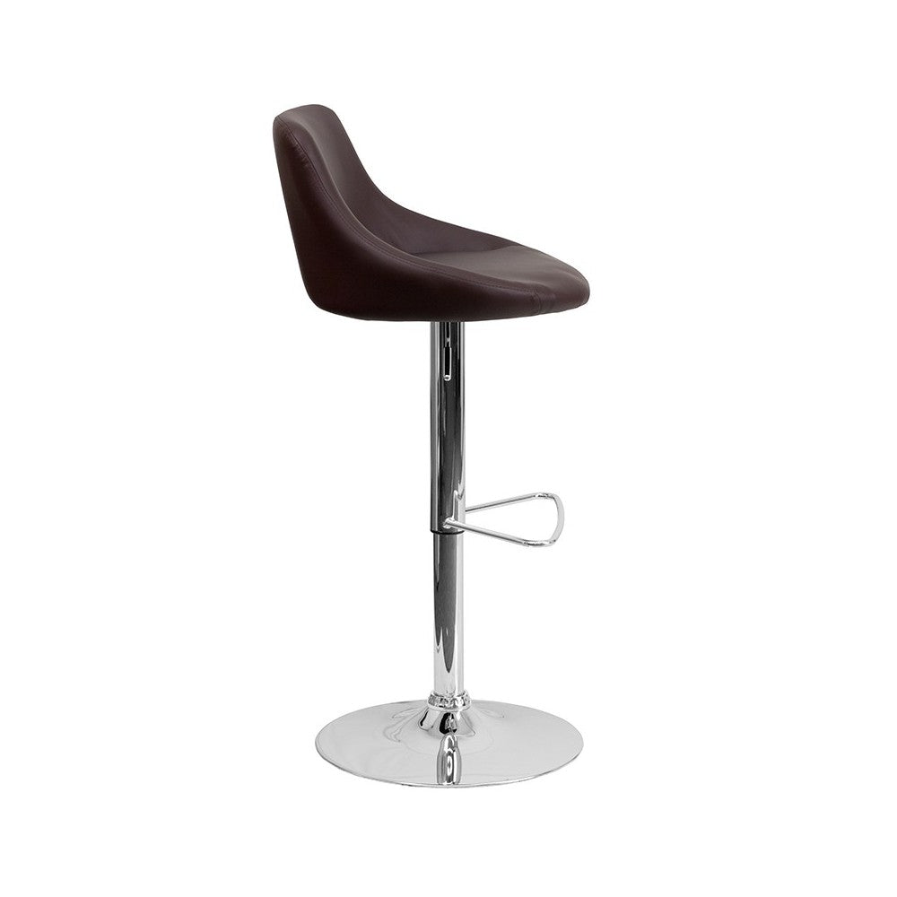 Contemporary Brown Vinyl Bucket Seat Adjustable Height Barstool with Chrome Base