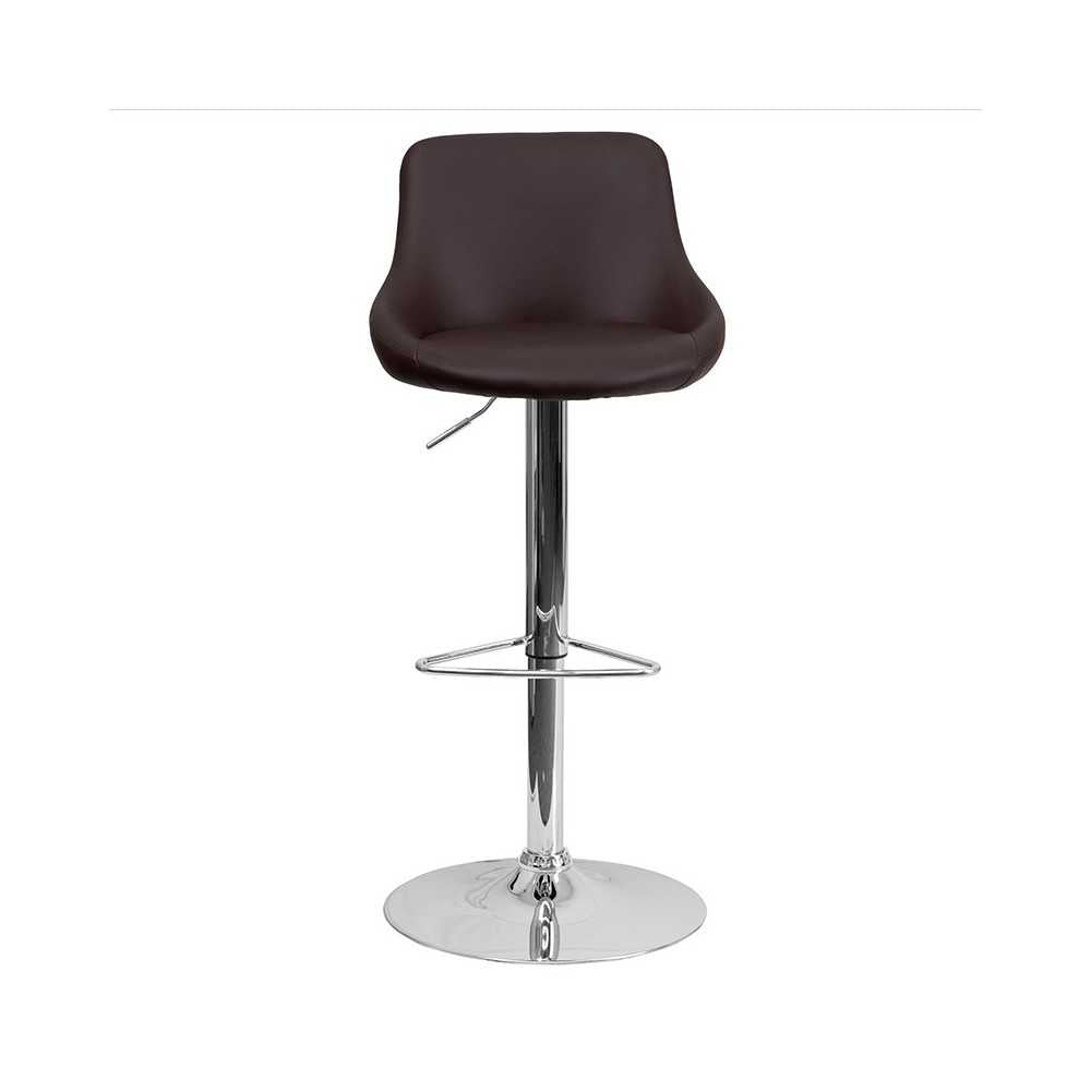 Contemporary Brown Vinyl Bucket Seat Adjustable Height Barstool with Chrome Base