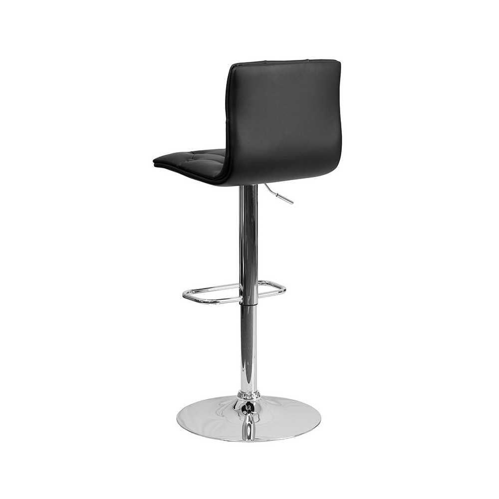 Contemporary Button Tufted Black Vinyl Adjustable Height Barstool with Chrome Base