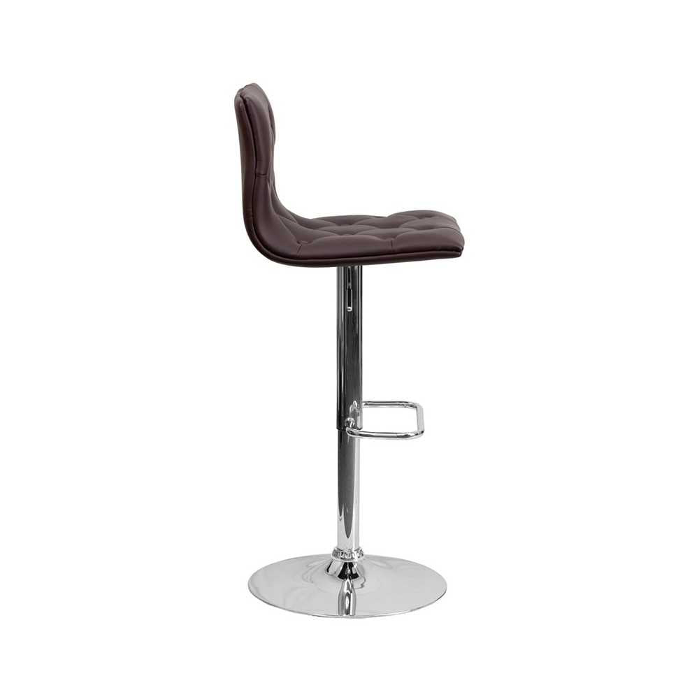 Contemporary Button Tufted Brown Vinyl Adjustable Height Barstool with Chrome Base