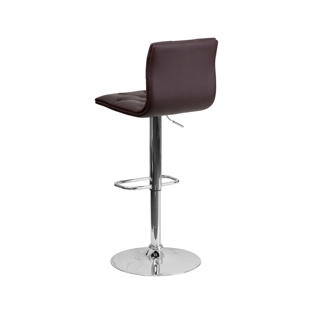 Contemporary Button Tufted Brown Vinyl Adjustable Height Barstool with Chrome Base