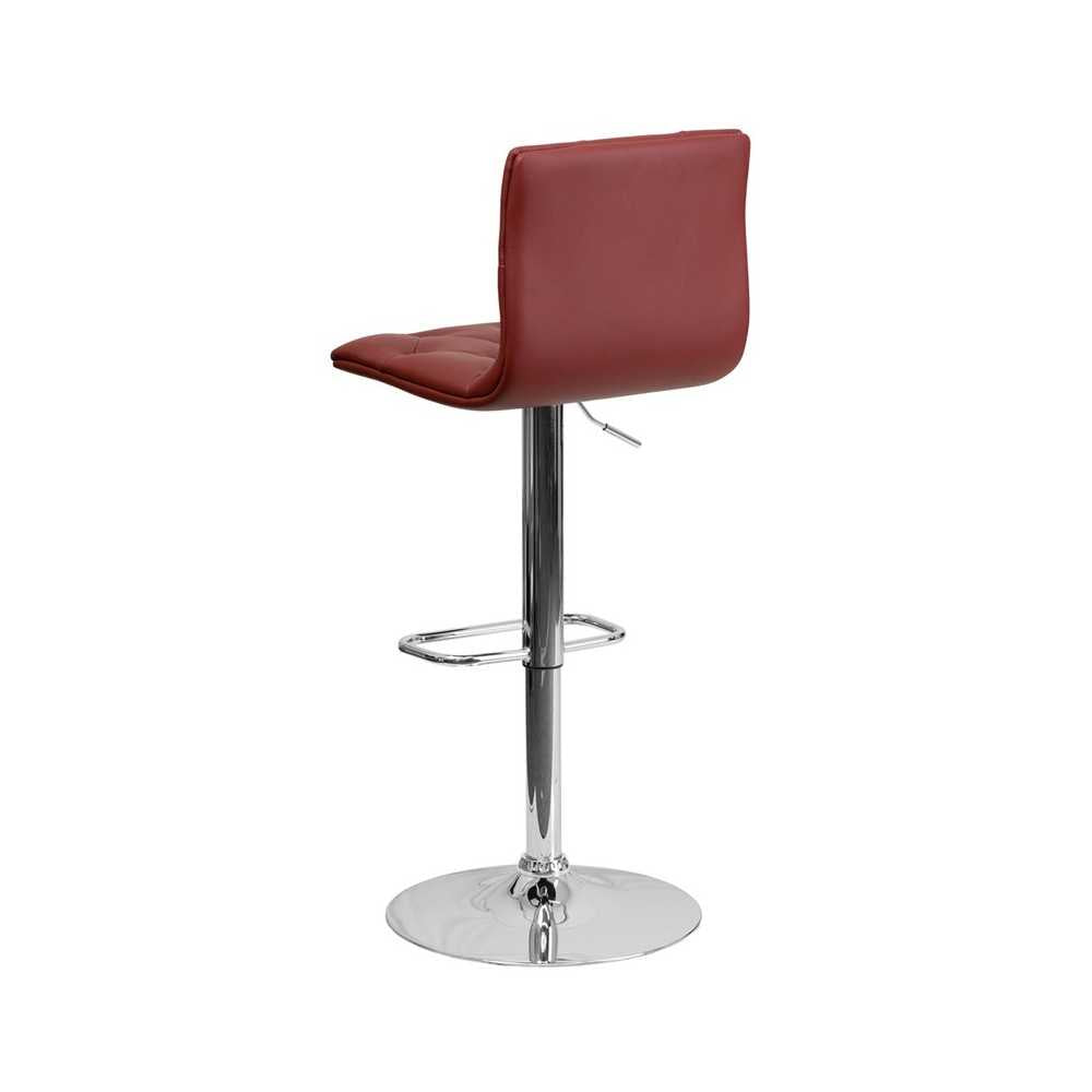 Contemporary Button Tufted Burgundy Vinyl Adjustable Height Barstool with Chrome Base