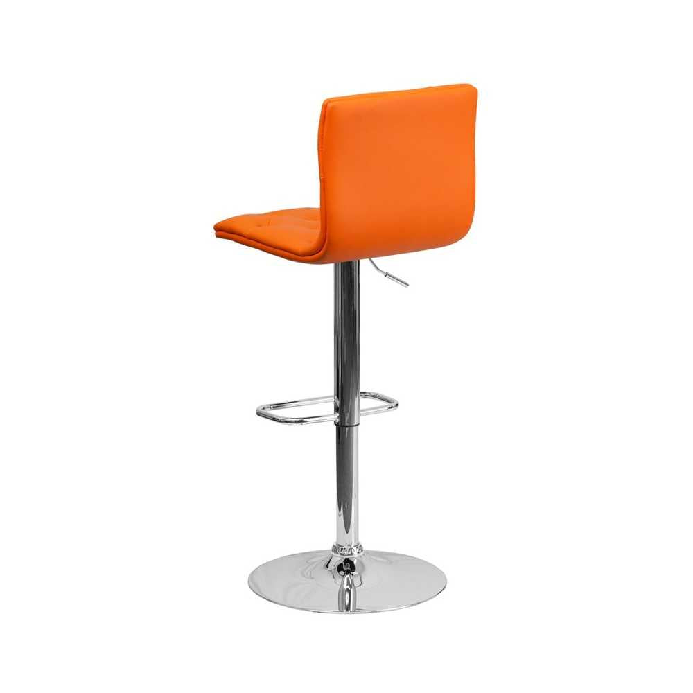 Contemporary Button Tufted Orange Vinyl Adjustable Height Barstool with Chrome Base