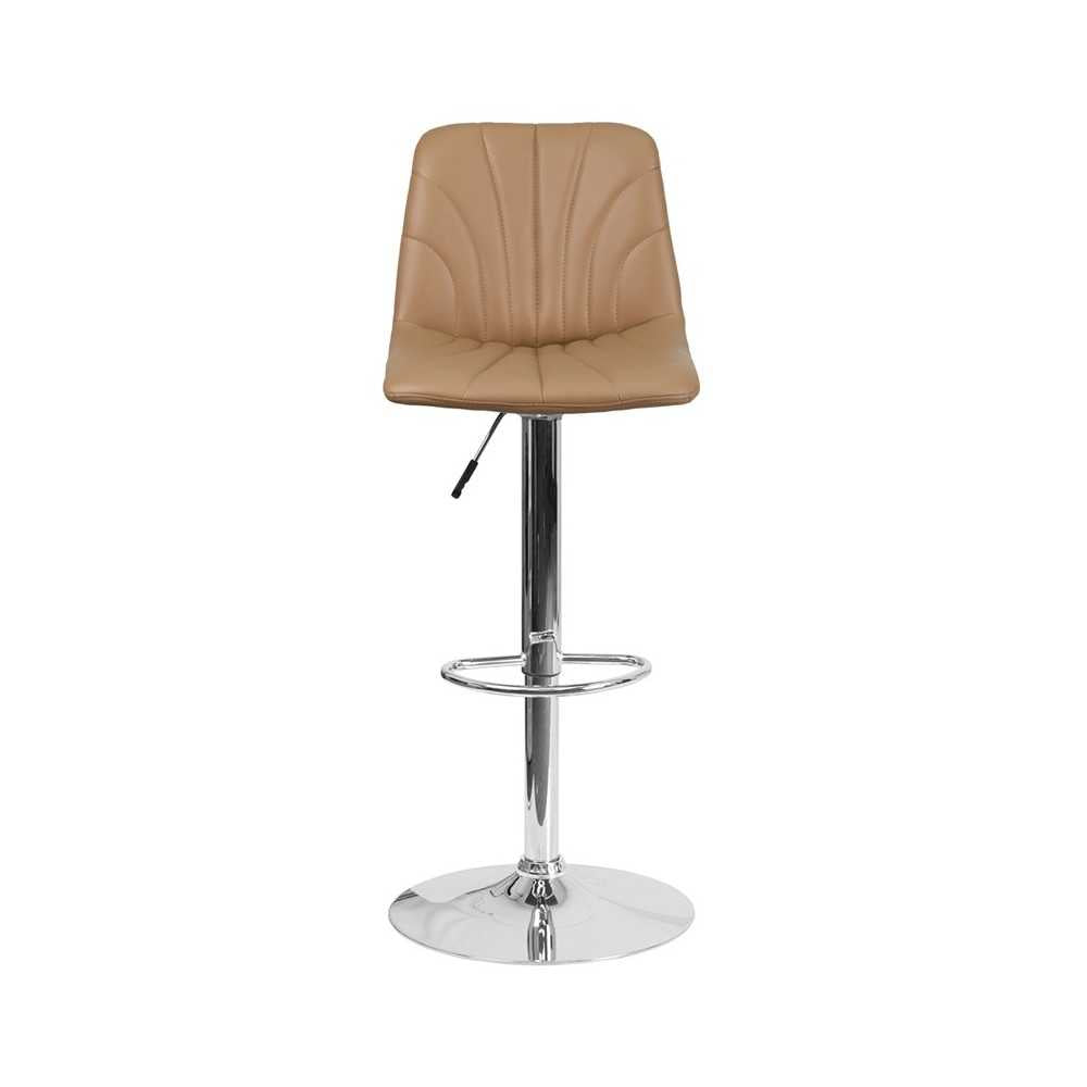 Contemporary Cappuccino Vinyl Adjustable Height Barstool with Embellished Stitch Design and Chrome Base