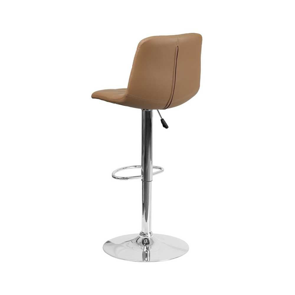 Contemporary Cappuccino Vinyl Adjustable Height Barstool with Embellished Stitch Design and Chrome Base