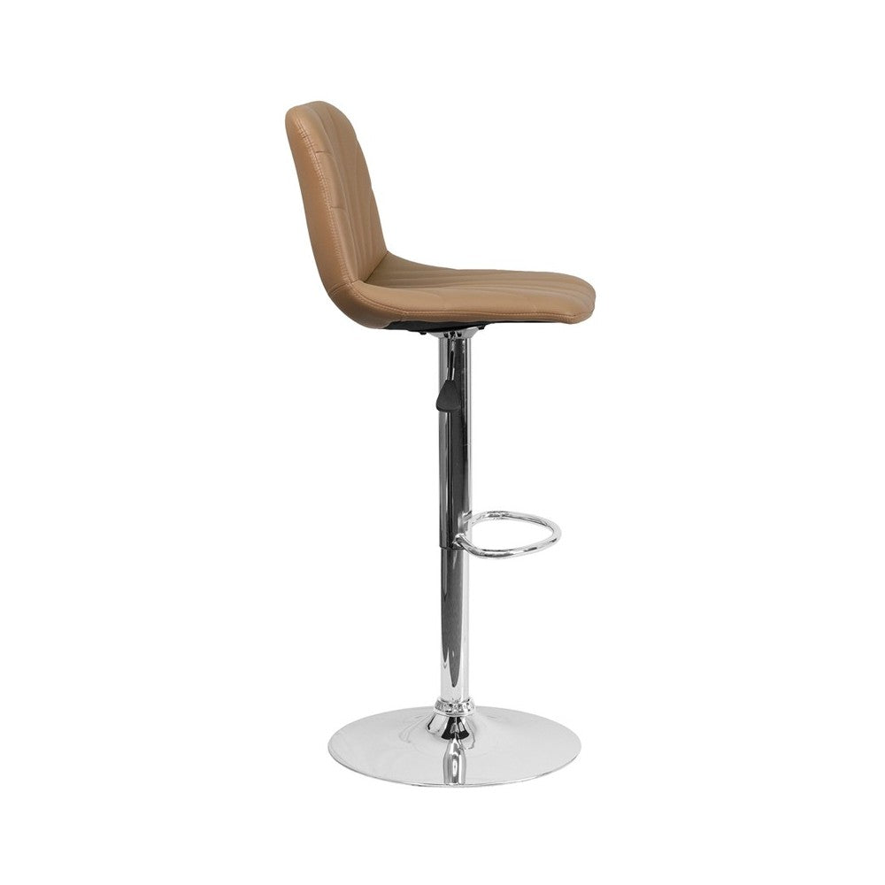 Contemporary Cappuccino Vinyl Adjustable Height Barstool with Embellished Stitch Design and Chrome Base