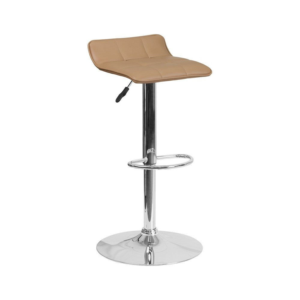 Contemporary Cappuccino Vinyl Adjustable Height Barstool with Quilted Wave Seat and Chrome Base