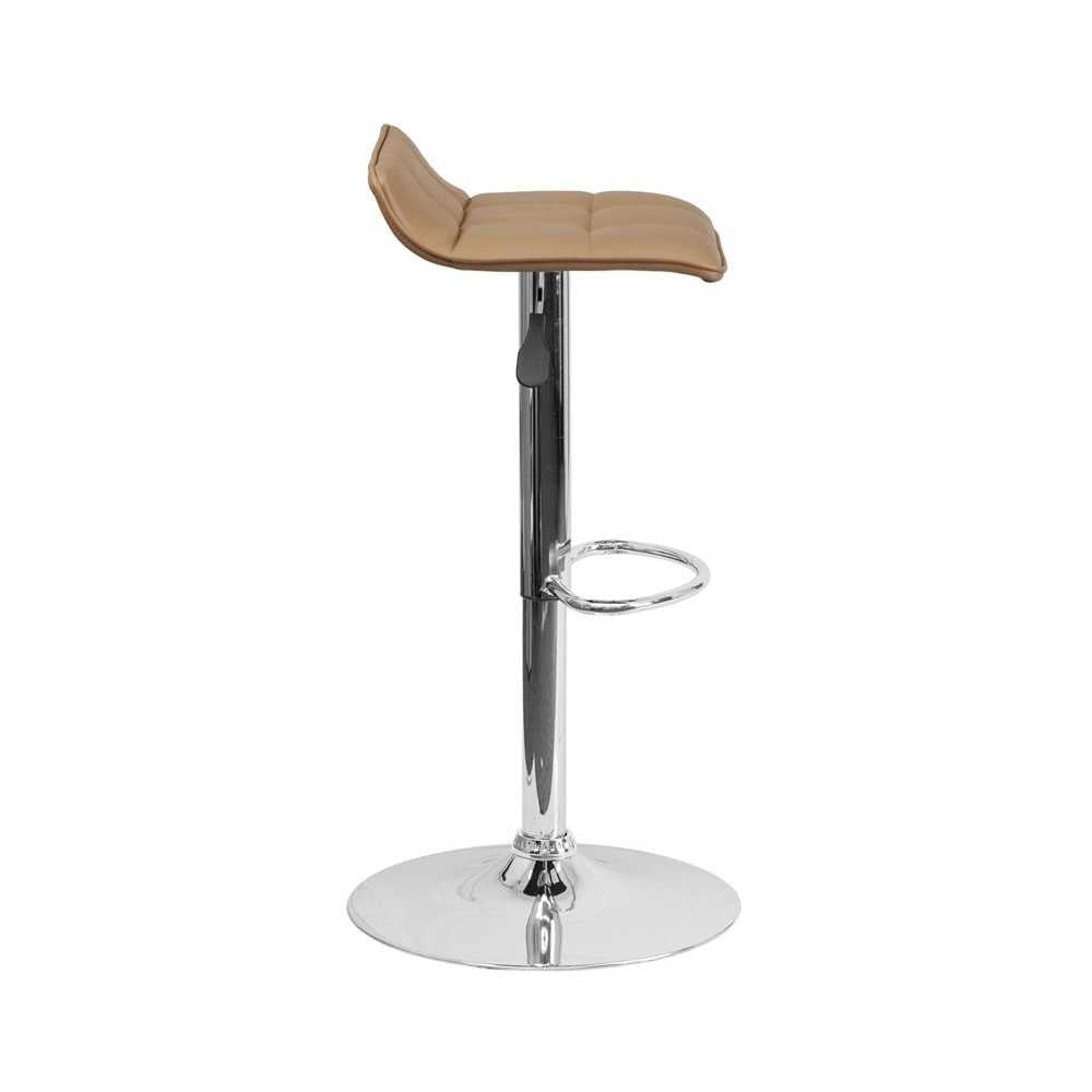 Contemporary Cappuccino Vinyl Adjustable Height Barstool with Quilted Wave Seat and Chrome Base