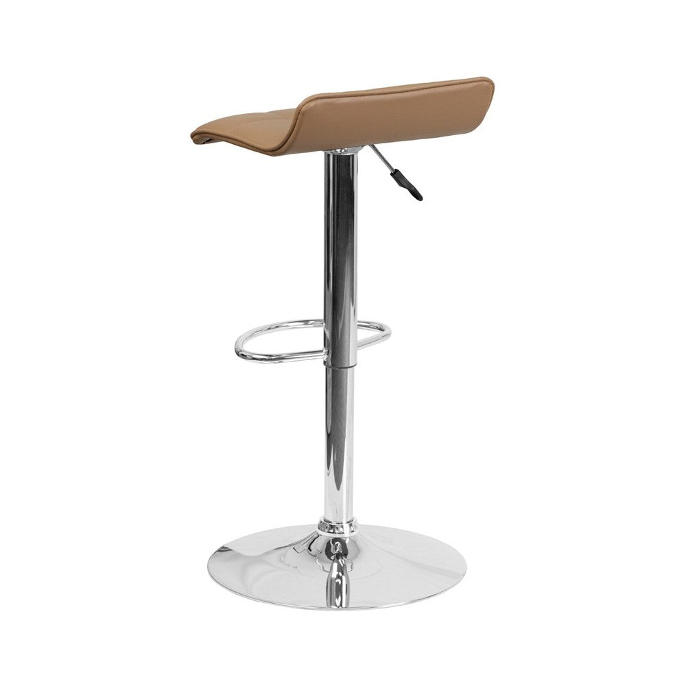 Contemporary Cappuccino Vinyl Adjustable Height Barstool with Quilted Wave Seat and Chrome Base