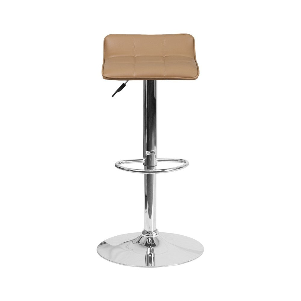 Contemporary Cappuccino Vinyl Adjustable Height Barstool with Quilted Wave Seat and Chrome Base