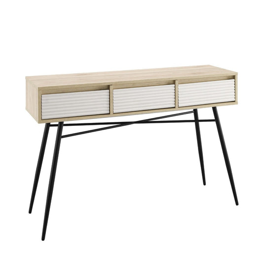 Contemporary Fluted 3-Drawer Entry Table - Birch/Solid White