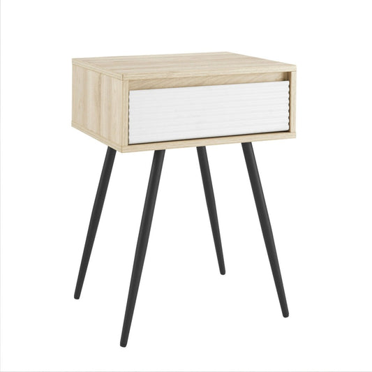 Contemporary Fluted Drawer Side Table - Birch/Solid White