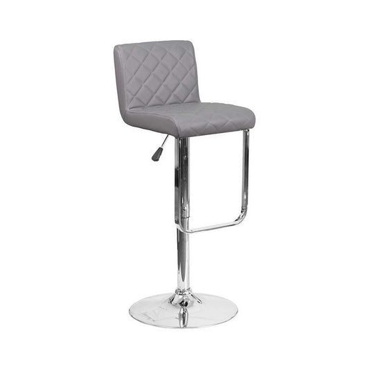 Contemporary Gray Vinyl Adjustable Height Barstool with Drop Frame and Chrome Base