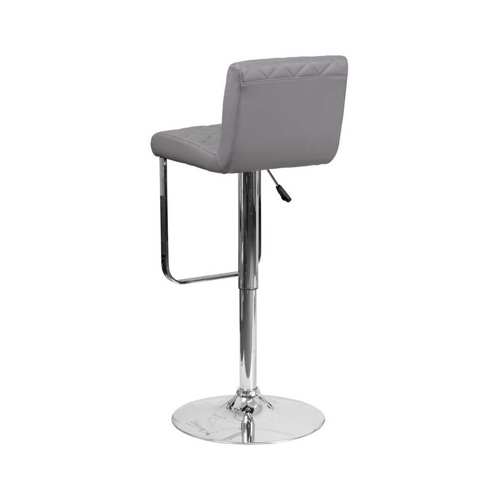 Contemporary Gray Vinyl Adjustable Height Barstool with Drop Frame and Chrome Base